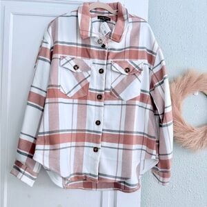 Love Tree Pink and White Plaid Shacket